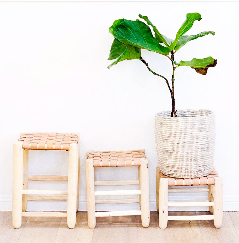 Wood and Leather Stool